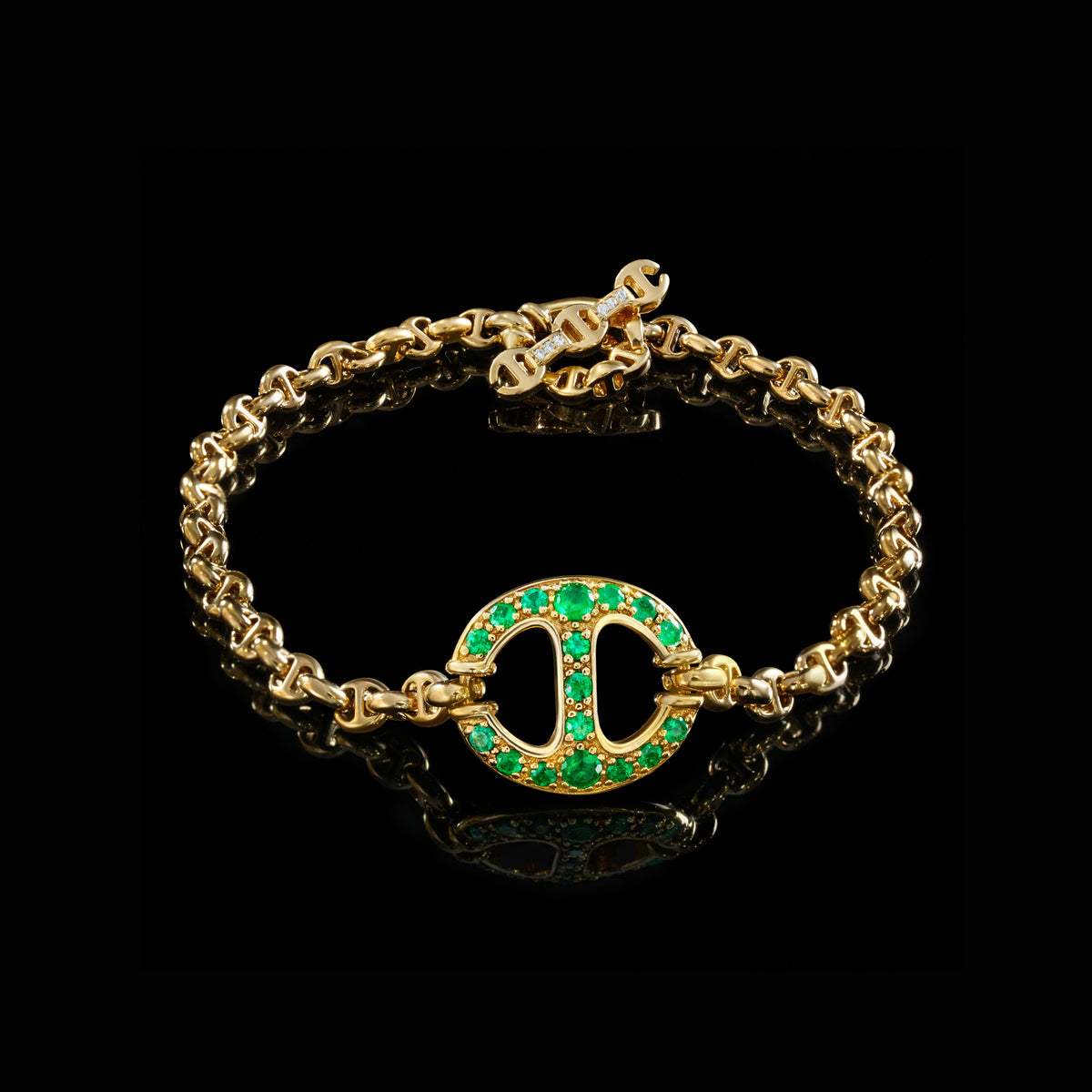 14mm Single-Link Bracelet with Diamonds (Emeralds, Rubies, Blue Sapphires) in 18K gold, view 3