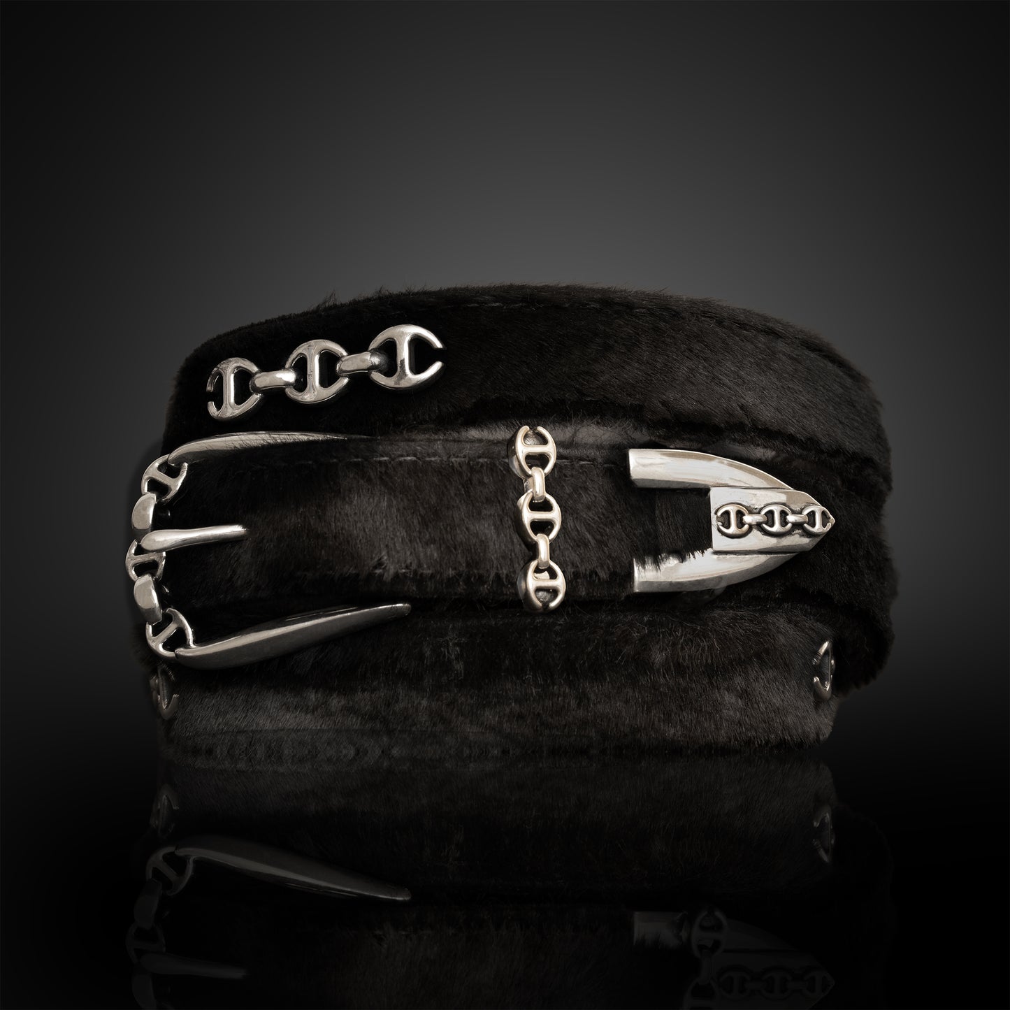 BLACK LAMB FUR WESTERN BELT