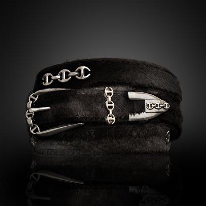 BLACK LAMB FUR WESTERN BELT