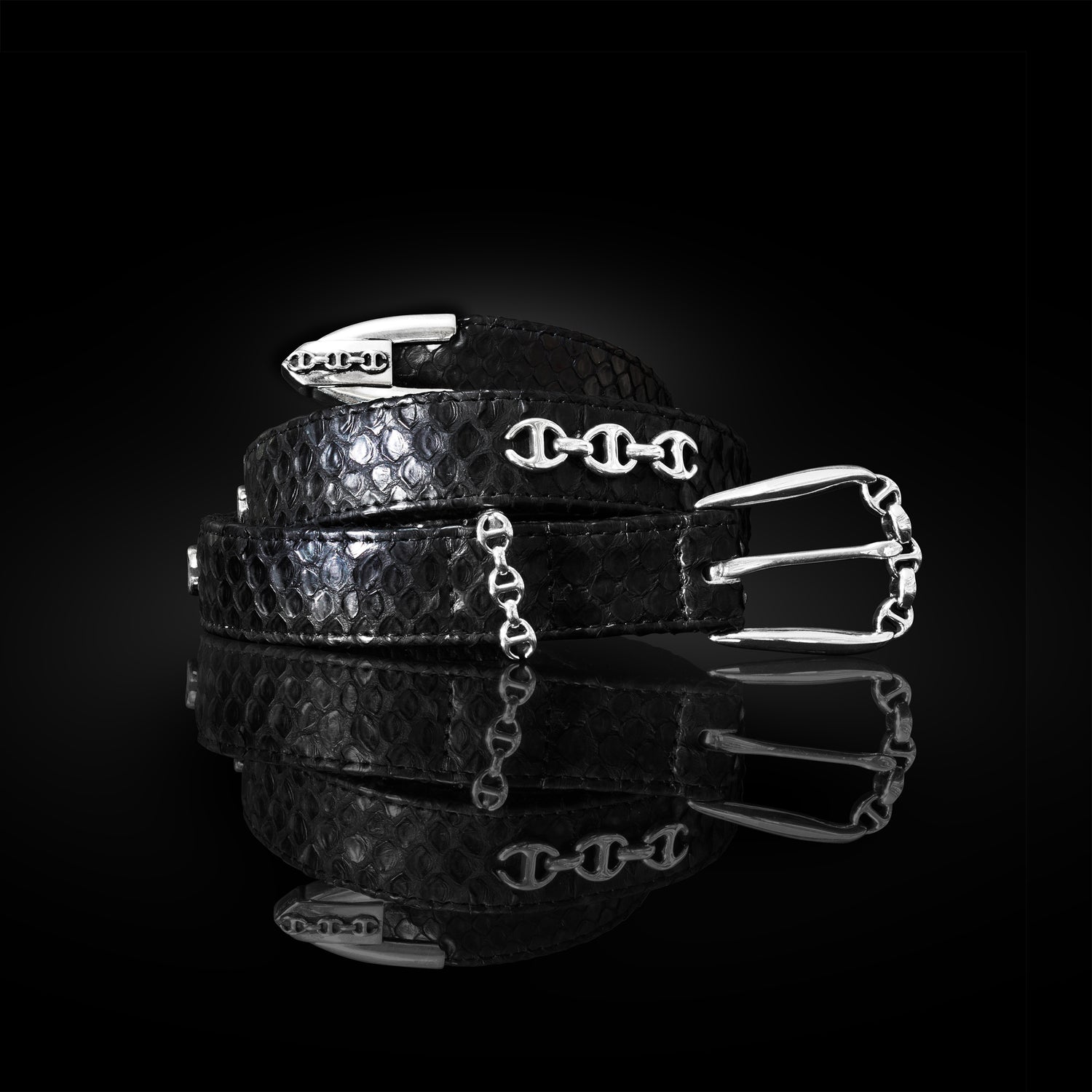 BLACK SNAKESKIN WESTERN BELT