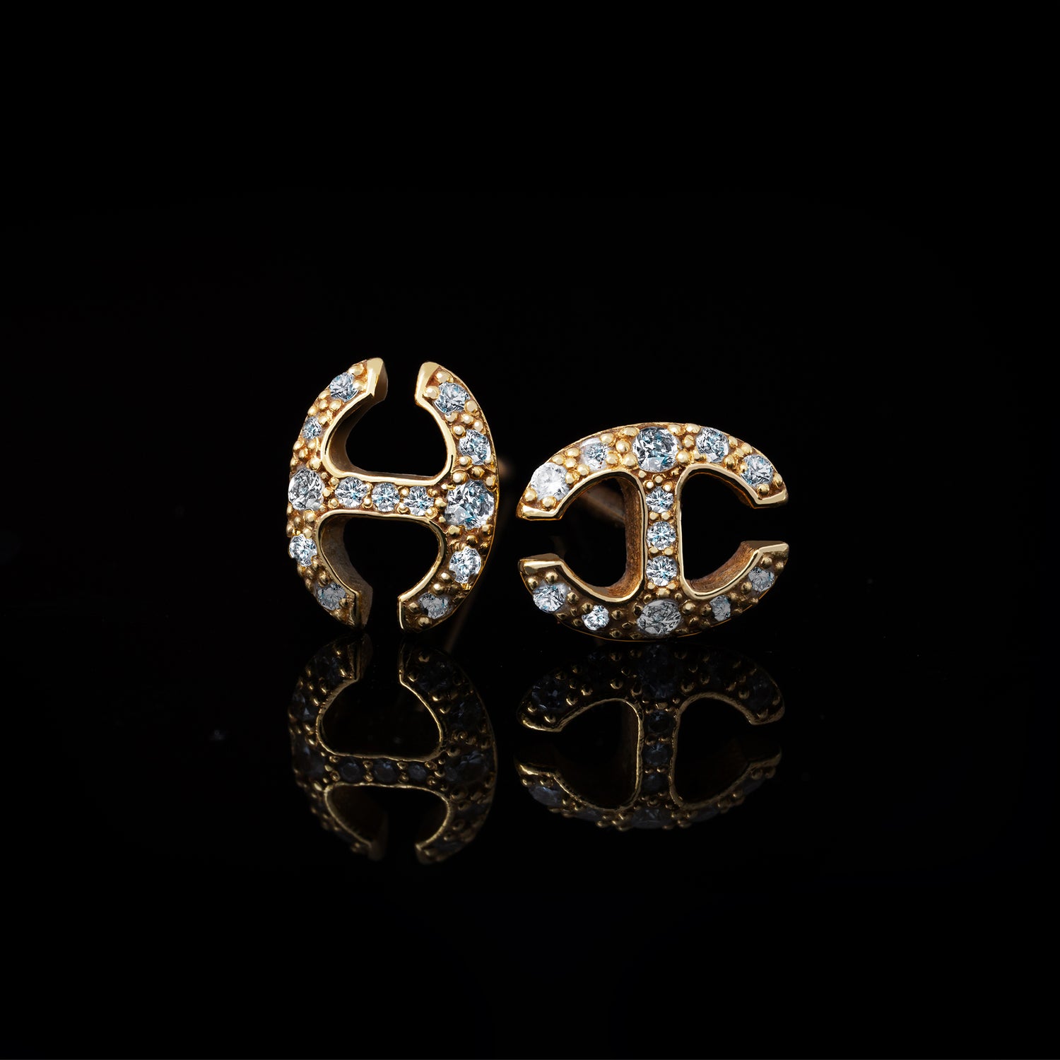 Small Link Studs with Diamonds