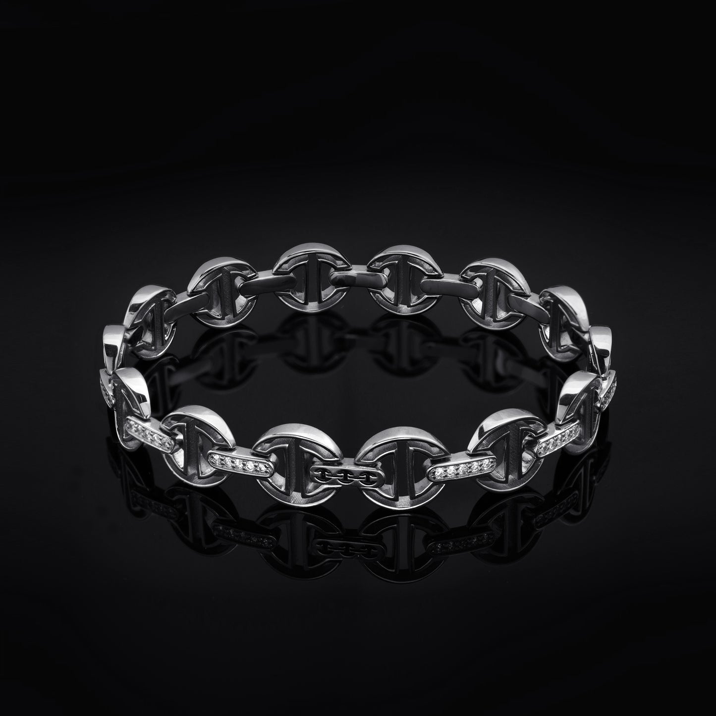 MMV SMALL LINK BRACELET WITH DIAMOND BRIDGES