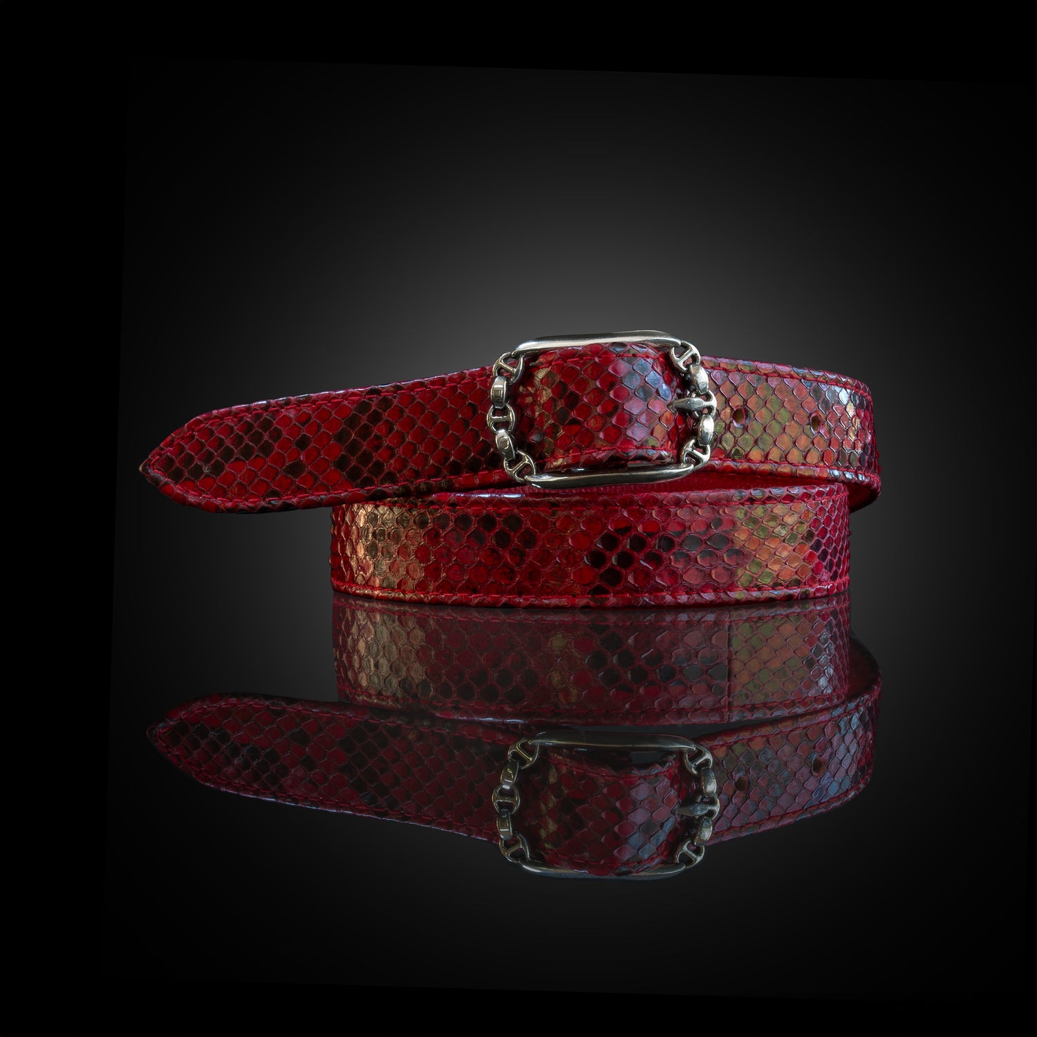 RED SNAKESKIN SINGLE BUCKLE BELT