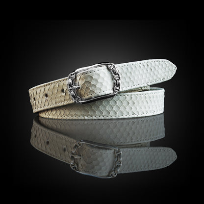 BONE SNAKESKIN SINGLE BUCKLE BELT