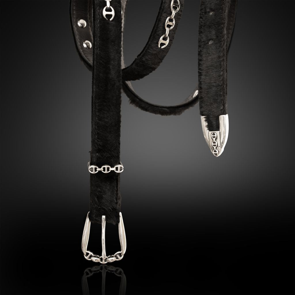 BLACK LAMB FUR WESTERN BELT