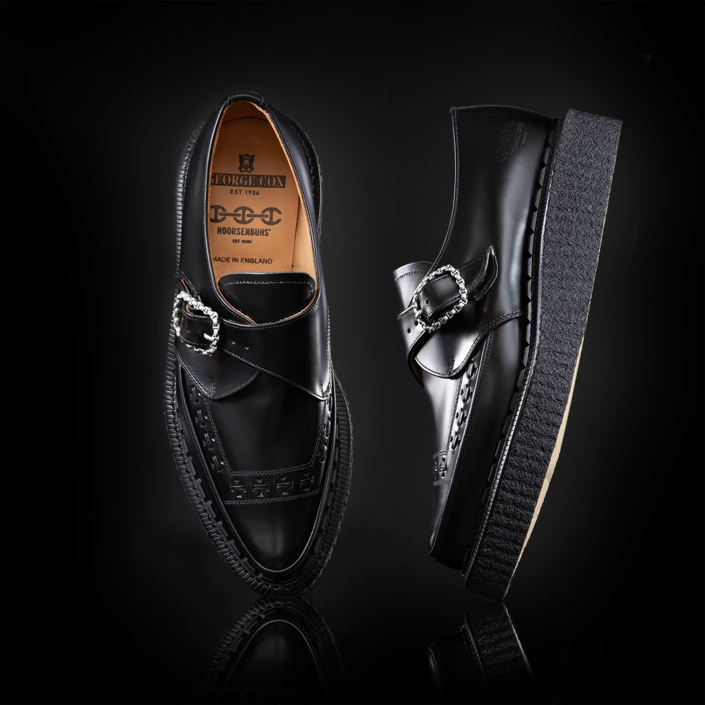 BLACK LEATHER MONK STRAP CREEPER