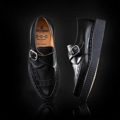 BLACK LEATHER MONK STRAP CREEPER