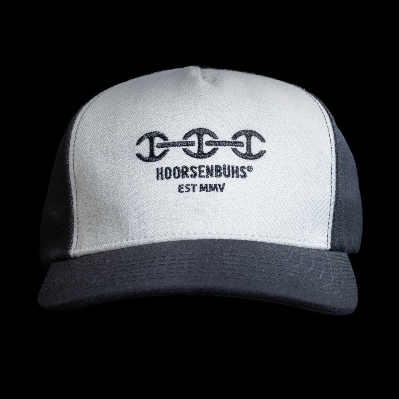 BLACK AND WHITE PANELED MAKERS MARK TWILL TRUCKER