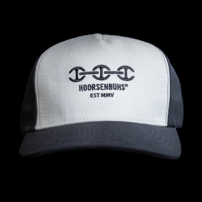 BLACK AND WHITE PANELED MAKERS MARK TWILL TRUCKER